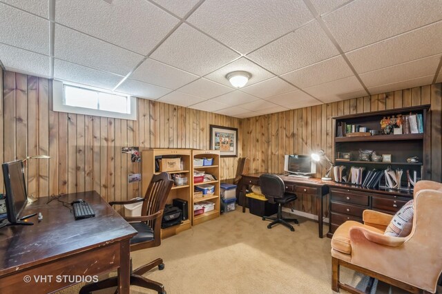 1954 Greenview St, Valparaiso, IN 46383 - carpeted home office with wood walls and a paneled ceiling