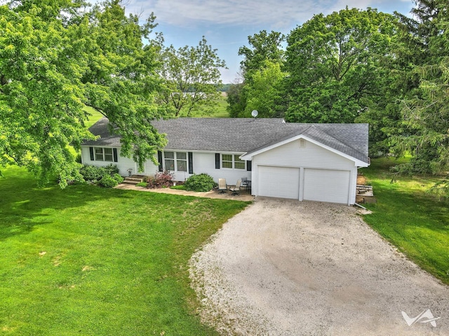 43W888 Hughes Rd, Elburn, IL 60119 - single story home with driveway, a shingled roof, and a front lawn