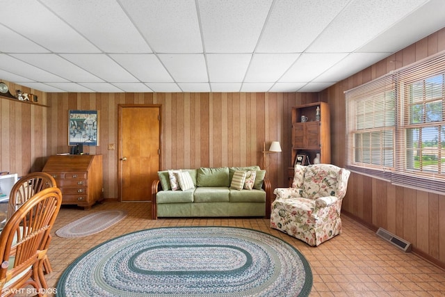 43W888 Hughes Rd, Elburn, IL 60119 - living area with wooden walls and a paneled ceiling