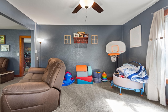 2070 County Road 2400, Thomasboro, IL 61878 - recreation room featuring carpet floors and a ceiling fan