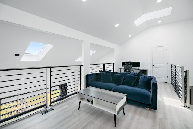 15705 Lake Hills Ct Unit 2N, Orland Park, IL 60462 - living room with a skylight, light wood-style floors, high vaulted ceiling, healthy amount of natural light, and recessed lighting