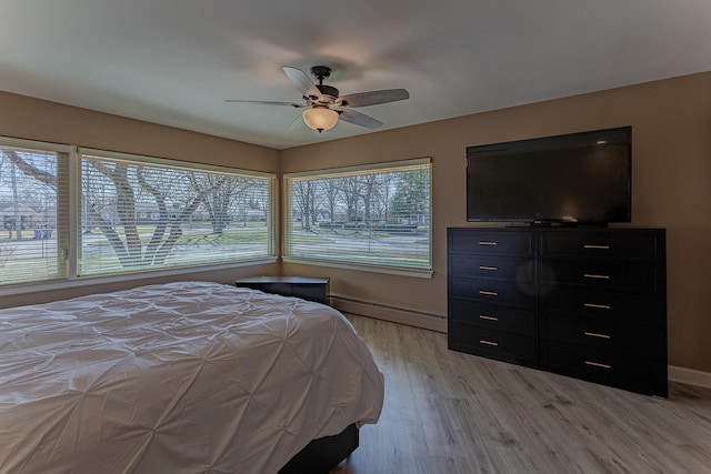 711 E Greenview Rd, Itasca, IL 60143 - bedroom with a baseboard heating unit, light wood finished floors, and a ceiling fan