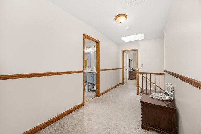 13542 S Erin Dr, Homer Glen, IL 60491 - hall with a skylight, light colored carpet, and an upstairs landing