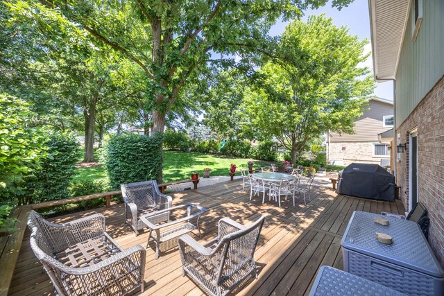 13542 S Erin Dr, Homer Glen, IL 60491 - deck featuring grilling area, outdoor dining area, and a yard