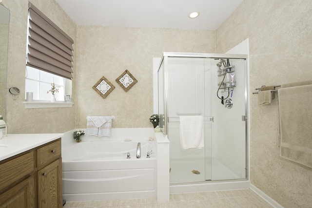 11642 Sunderlin Dr, Huntley, IL 60142 - full bathroom with a shower stall, a bath, and vanity