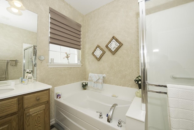11642 Sunderlin Dr, Huntley, IL 60142 - full bathroom featuring vanity, a bath, and a stall shower