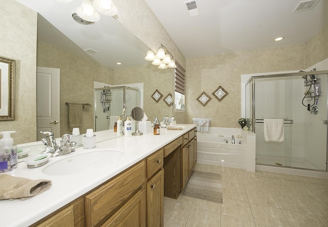 11642 Sunderlin Dr, Huntley, IL 60142 - full bathroom featuring a shower stall, a garden tub, tile patterned flooring, and double vanity