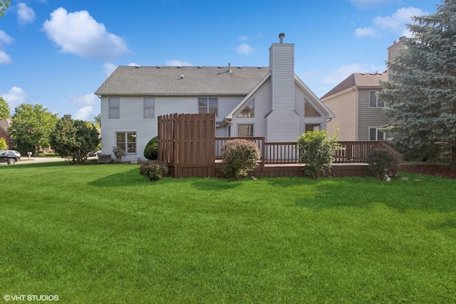 3175 Wild Meadow Ln, Aurora, IL 60504 - back of property with a yard, a deck, and a chimney
