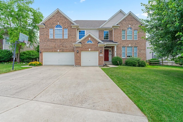 17857 Wilker Dr, Lockport, IL 60441 - view of front of home featuring brick siding, a front yard, a garage, and driveway