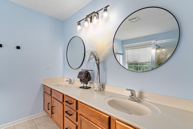 17857 Wilker Dr, Lockport, IL 60441 - bathroom featuring double vanity, tile patterned floors, and a shower with shower door