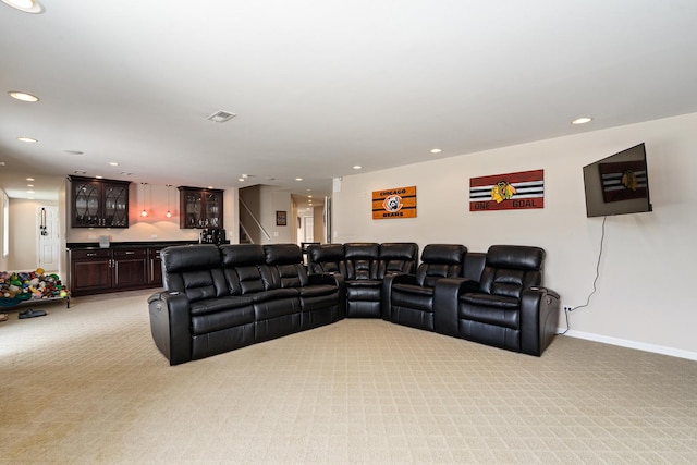 17857 Wilker Dr, Lockport, IL 60441 - cinema featuring light carpet, bar area, and recessed lighting