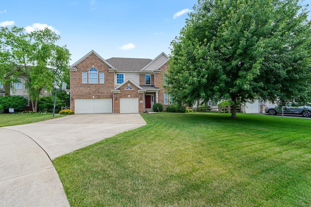 17857 Wilker Dr, Lockport, IL 60441 - view of front facade featuring brick siding, concrete driveway, a garage, and a front lawn