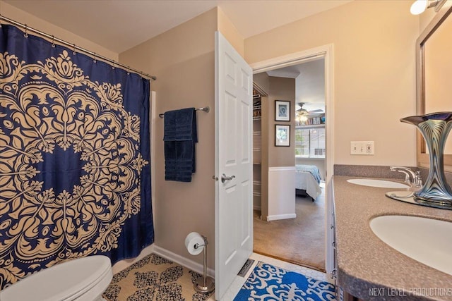 251 Abington Ln, North Aurora, IL 60542 - bathroom featuring double vanity, ceiling fan, and connected bathroom