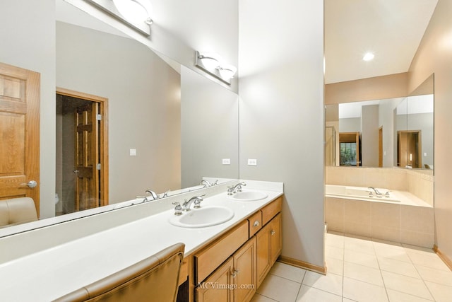 21730 Higley Ln, Frankfort, IL 60423 - full bathroom featuring a garden tub, double vanity, and tile patterned flooring