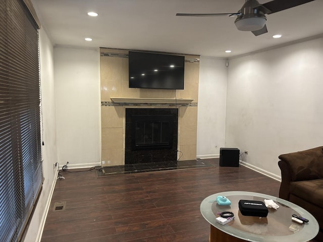 744 Academy Ave, Matteson, IL 60443 - living area with a ceiling fan, wood finished floors, recessed lighting, and a fireplace