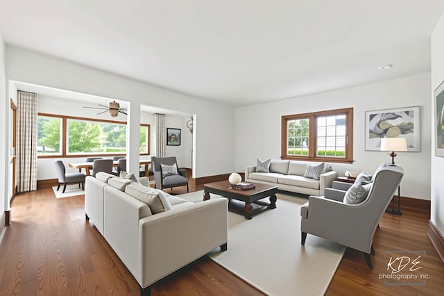 330 S Maple St, Itasca, IL 60143 - living room with dark wood-type flooring and a ceiling fan