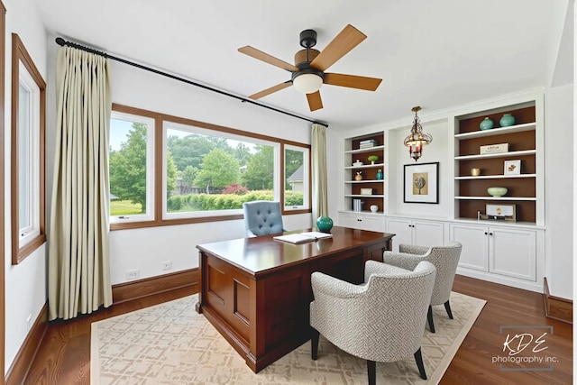 330 S Maple St, Itasca, IL 60143 - home office with ceiling fan, dark wood-type flooring, and built in features
