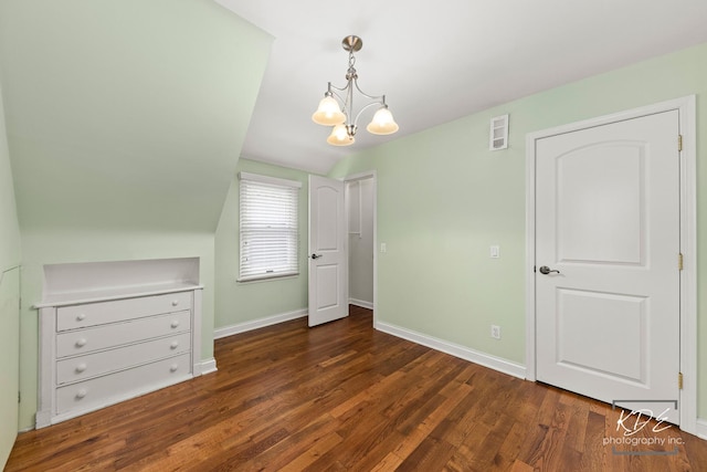 330 S Maple St, Itasca, IL 60143 - bonus room featuring a chandelier, dark wood-style floors, and vaulted ceiling