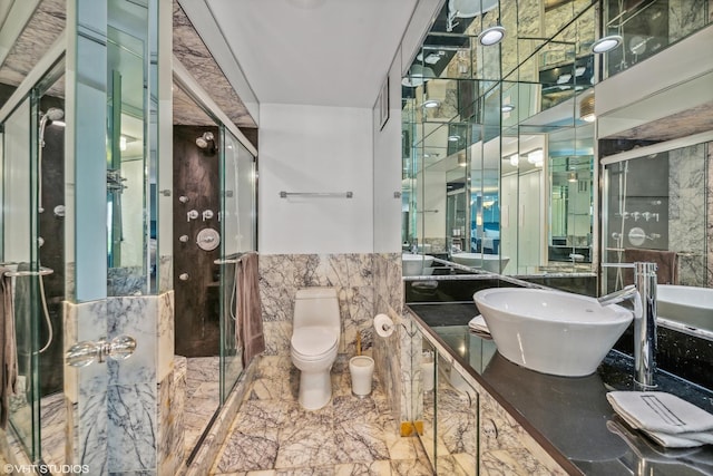 505 N Lake Shore Dr Unit 516, Chicago, IL 60611 - full bathroom with tile walls, a shower stall, marble tiled flooring, and vanity