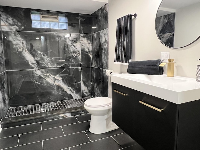12837 S Aberdeen St, Calumet Park, IL 60827 - bathroom with vanity, a marble finish shower, and tile patterned floors