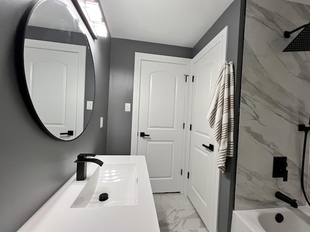 12837 S Aberdeen St, Calumet Park, IL 60827 - bathroom with marble finish flooring, washtub / shower combination, and vanity