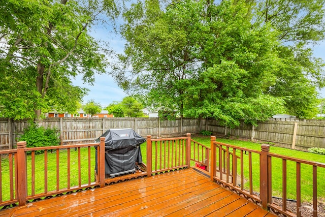 937 Wellington Cir, Aurora, IL 60506 - wooden terrace featuring area for grilling and a fenced backyard