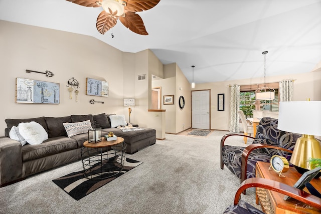 937 Wellington Cir, Aurora, IL 60506 - carpeted living area featuring lofted ceiling and a ceiling fan