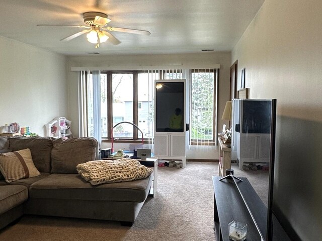 12211 S Spencer St, Alsip, IL 60803 - living room with carpet flooring, ceiling fan, and healthy amount of natural light