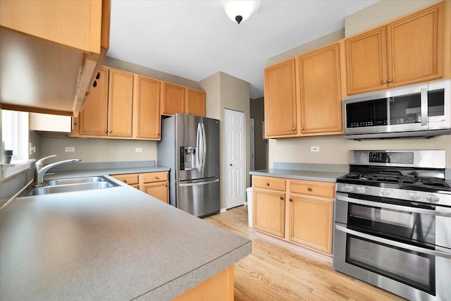 2420 Columbia Ln, Montgomery, IL 60538 - kitchen with stainless steel appliances, light wood-style floors, and light brown cabinetry