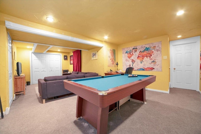 2420 Columbia Ln, Montgomery, IL 60538 - recreation room featuring light colored carpet, pool table, and recessed lighting