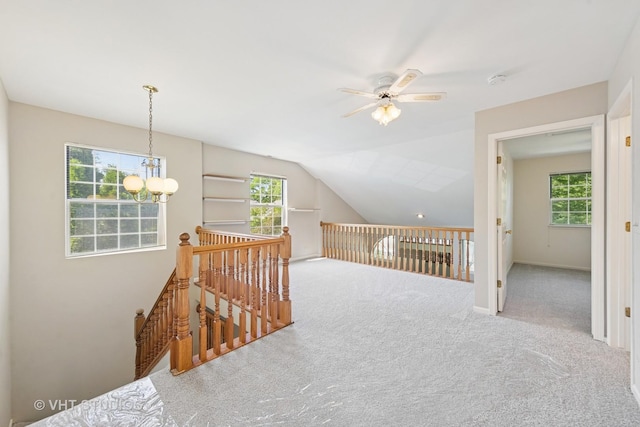 614 Hillview Ct, West Chicago, IL 60185 - corridor with an upstairs landing, carpet flooring, healthy amount of natural light, and vaulted ceiling