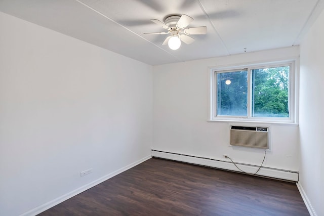 5011 Valley Ln Unit 201, Streamwood, IL 60107 - spare room with a baseboard radiator, dark wood finished floors, a ceiling fan, and a wall mounted AC