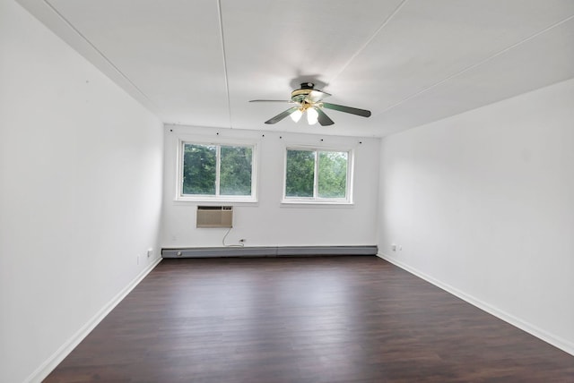 5011 Valley Ln Unit 201, Streamwood, IL 60107 - unfurnished room with a ceiling fan, a wall mounted air conditioner, baseboard heating, and dark wood finished floors