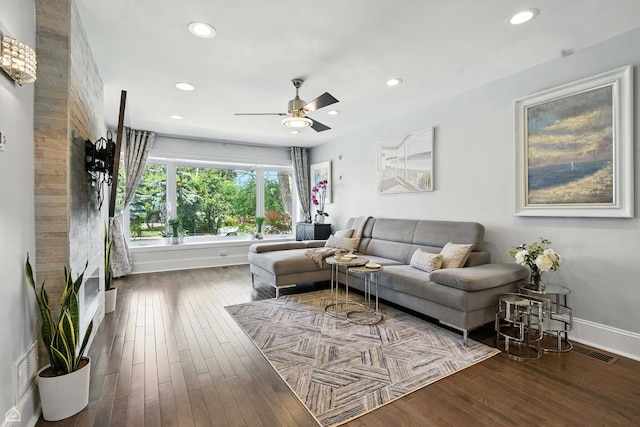 7515 W Roscoe St, Chicago, IL 60634 - living area featuring ceiling fan, recessed lighting, and wood-type flooring