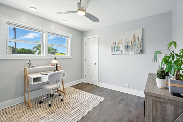 7515 W Roscoe St, Chicago, IL 60634 - office space featuring dark wood finished floors and ceiling fan