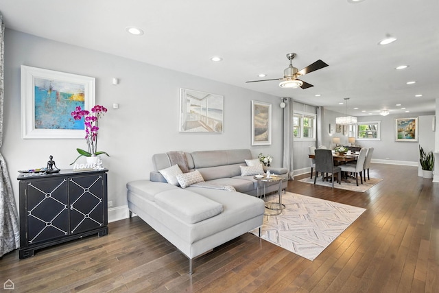 7515 W Roscoe St, Chicago, IL 60634 - living room featuring ceiling fan, recessed lighting, and hardwood / wood-style floors
