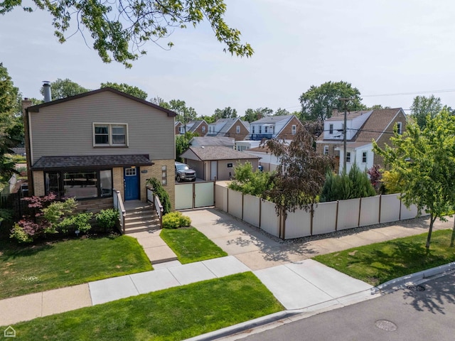 7515 W Roscoe St, Chicago, IL 60634 - view of front facade featuring brick siding, a residential view, and covered porch