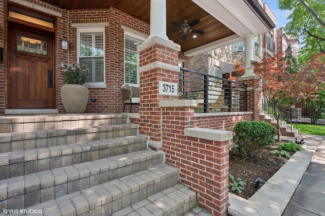 3715 N Wayne Ave, Chicago, IL 60613 - property entrance with a ceiling fan, covered porch, and brick siding