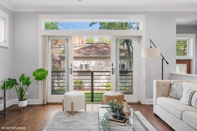 3715 N Wayne Ave, Chicago, IL 60613 - living room featuring crown molding, wood finished floors, and healthy amount of natural light