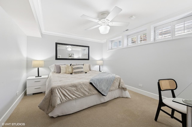 3715 N Wayne Ave, Chicago, IL 60613 - bedroom featuring light colored carpet, a ceiling fan, and ornamental molding
