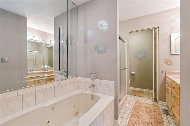 10401 Lismore Ct, Orland Park, IL 60462 - full bathroom with vanity, a jetted tub, a stall shower, and tile patterned floors