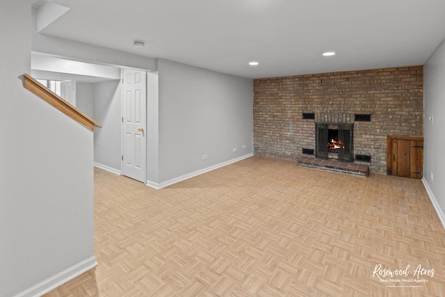 902 W Downer Pl, Aurora, IL 60506 - basement with a brick fireplace and recessed lighting