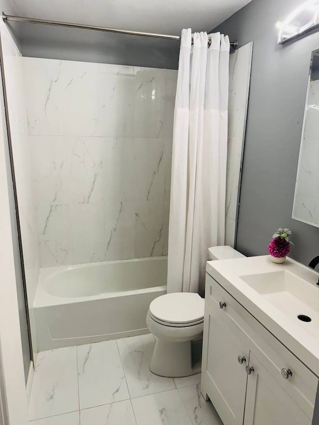 530 Cottonwood Cir, Bolingbrook, IL 60440 - bathroom with marble finish floors, vanity, and shower / tub combo with curtain