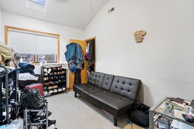 2716 W Polk St, Chicago, IL 60612 - workout area with vaulted ceiling, carpet, and a skylight