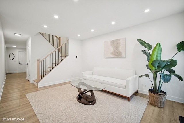 975 W Happfield Dr, Arlington Heights, IL 60004 - living area with stairway, light wood-style floors, and recessed lighting