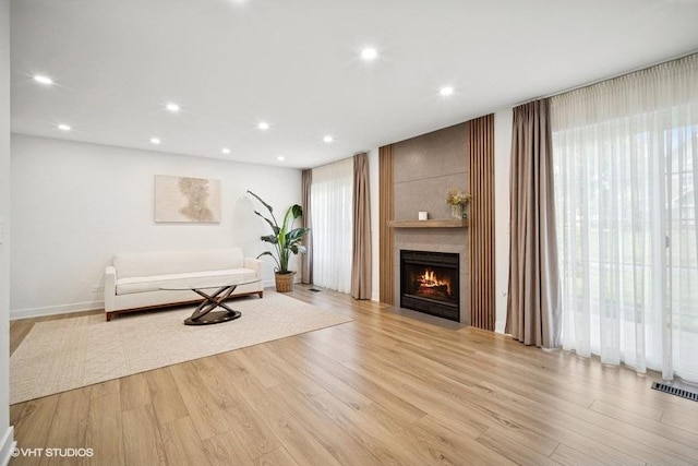 975 W Happfield Dr, Arlington Heights, IL 60004 - living area featuring a fireplace, recessed lighting, and light wood finished floors