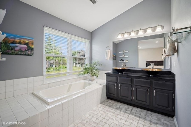975 W Happfield Dr, Arlington Heights, IL 60004 - full bath with lofted ceiling, a garden tub, and double vanity