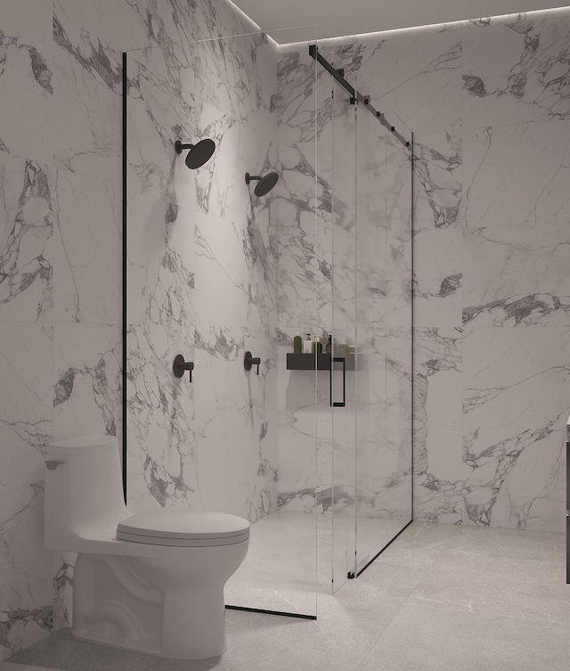 2147 W Adams St Unit 3N, Chicago, IL 60612 - full bath featuring a marble finish shower and stone wall
