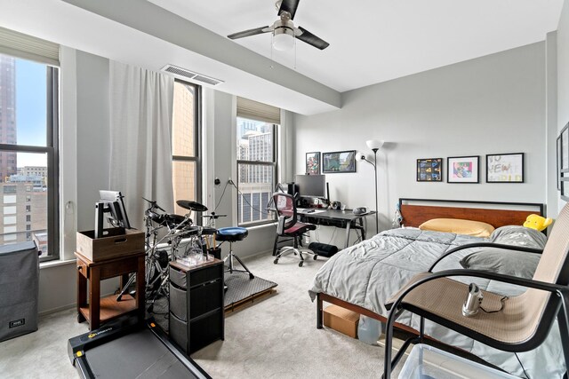 431 S Dearborn St Unit 1303, Chicago, IL 60605 - bedroom with light colored carpet, an office area, and ceiling fan
