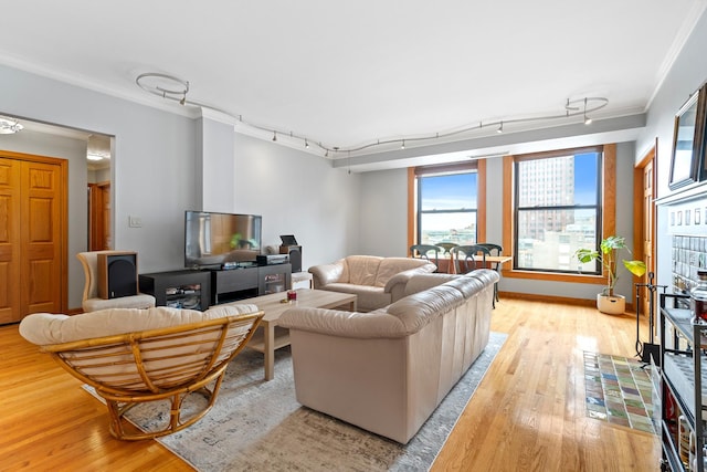 431 S Dearborn St Unit 1303, Chicago, IL 60605 - living area with rail lighting, light wood-type flooring, crown molding, and healthy amount of natural light